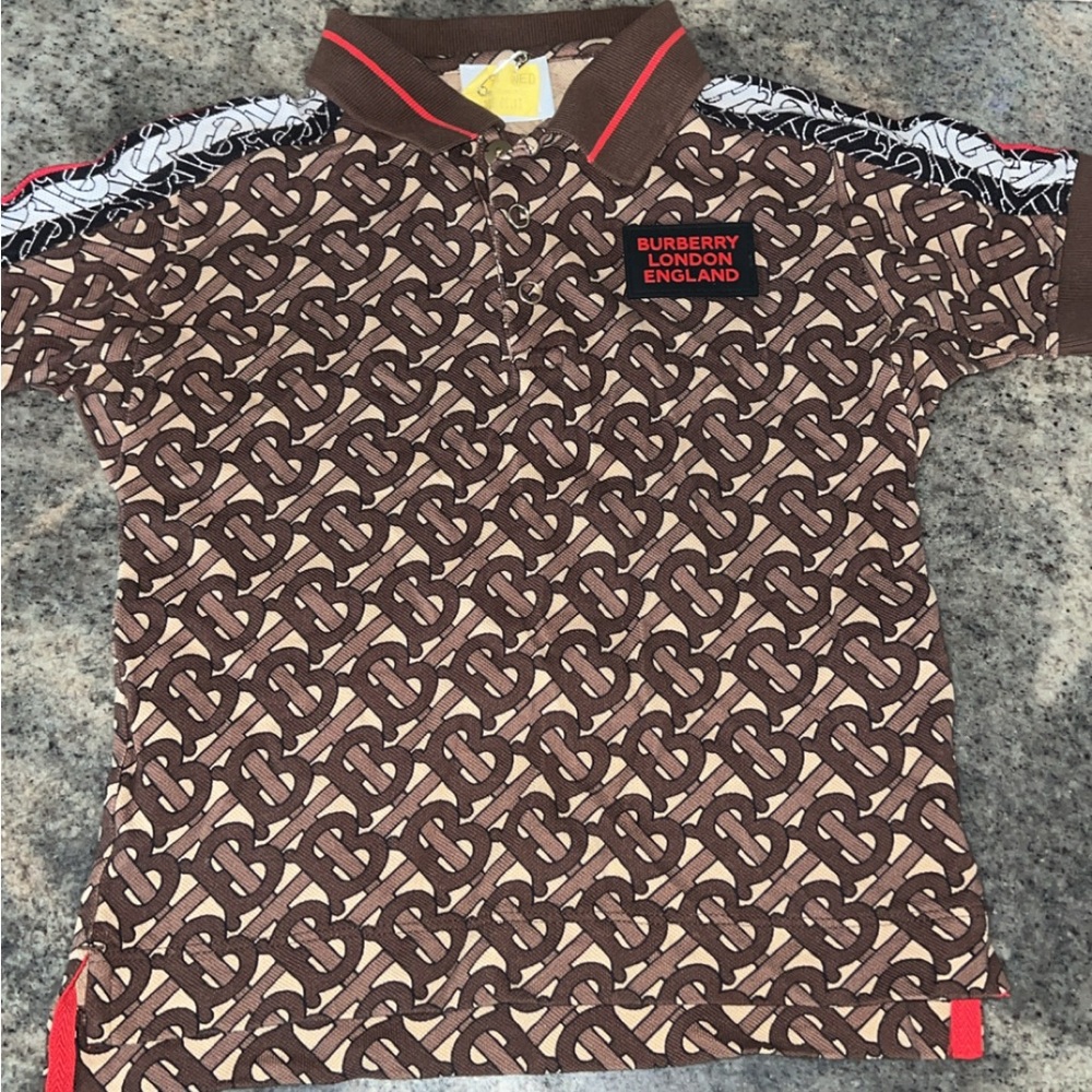 Burberry Kids Polo with Brown and Red Pattern
